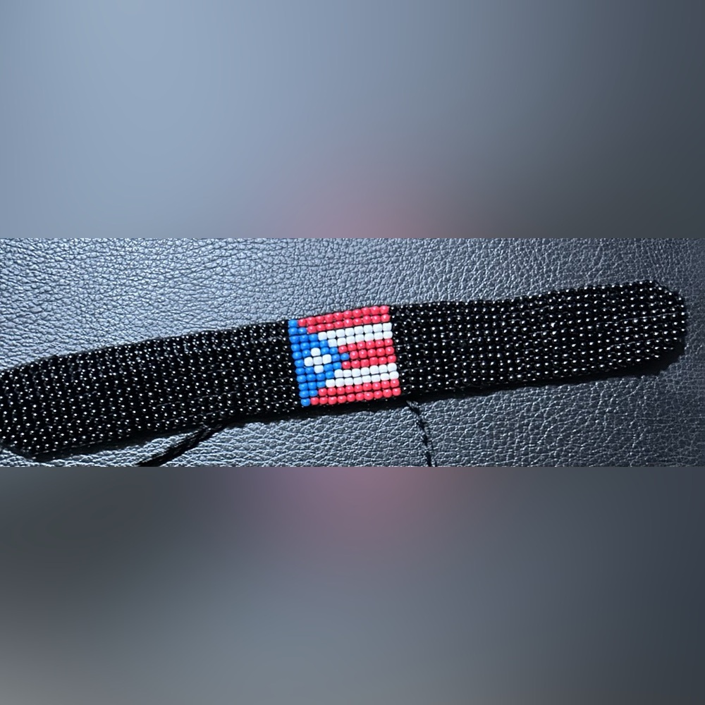 Beaded Black Bracelet with Puerto Rican Flag Design